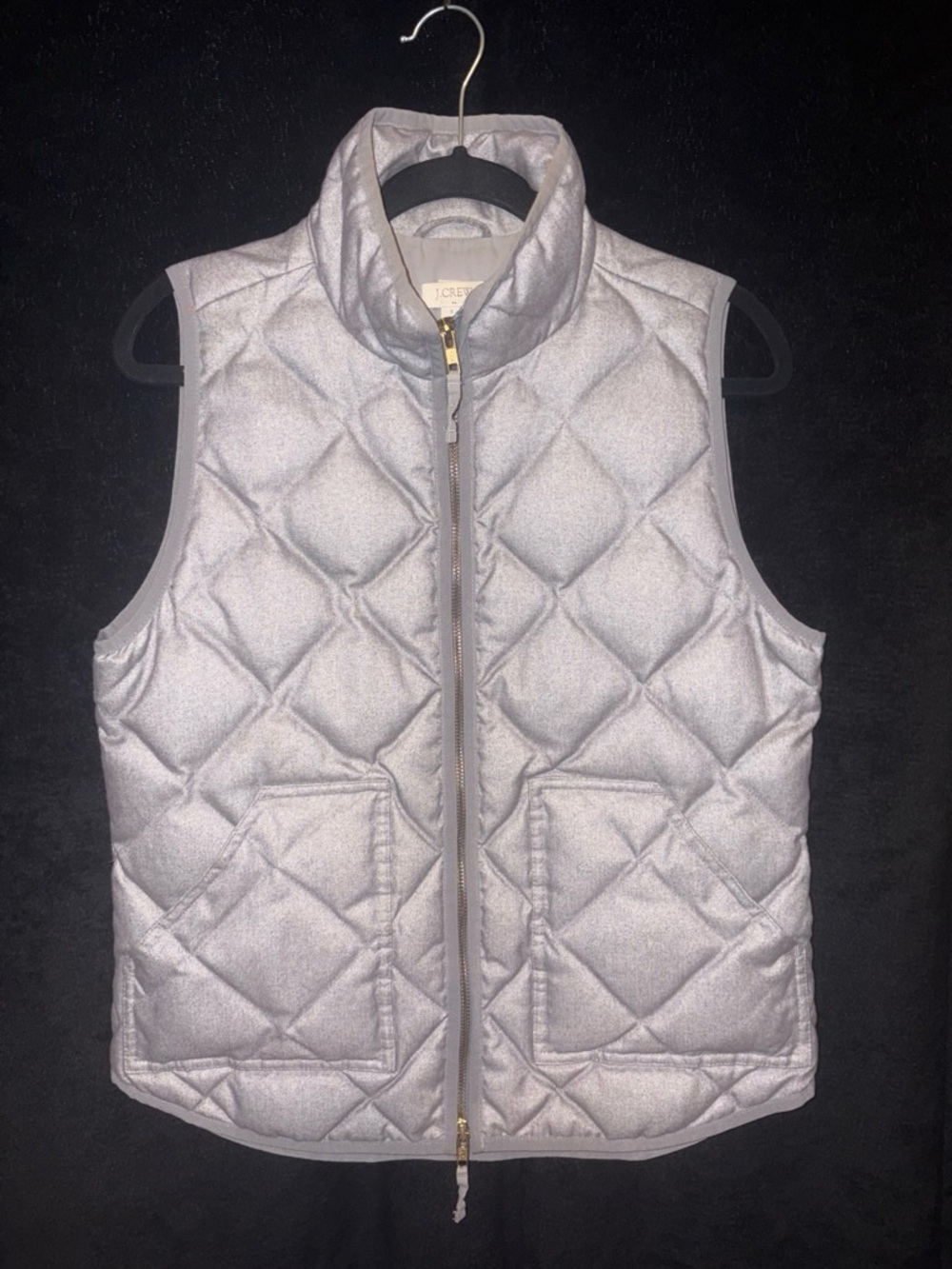 J.Crew Textured Quilted Puffer Vest Small Silver Gray Warm Classic Chic EUC